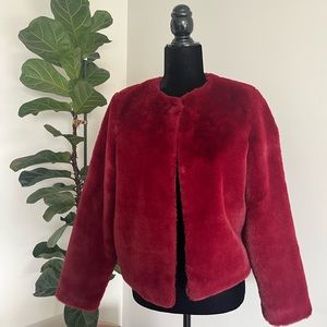 Cozy Red Teddy Jacket with Plush Texture